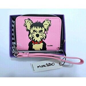 Marc Tetro Yorkie Terrier Pink Zip Around Small Wristlet Card Wallet Dog